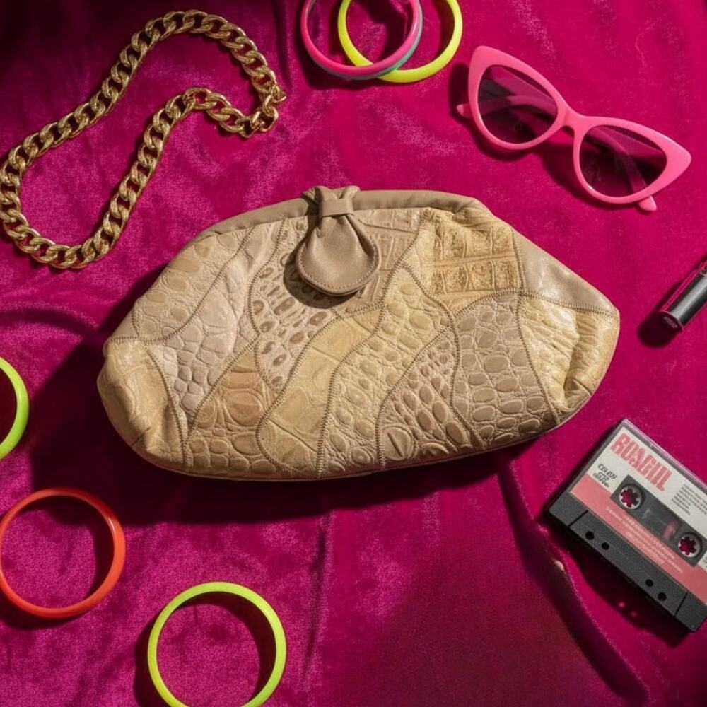 Vintage 1980s Genuine Leather Patchwork Clutch Shoulder Bag